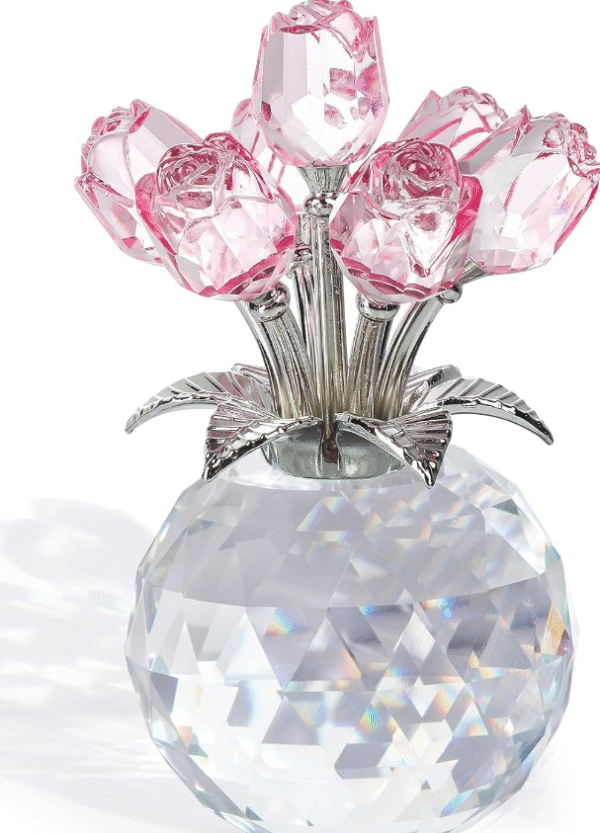 Crystal Rose Figurine Gift – Pink Crystal Roses Ornament - Image 2